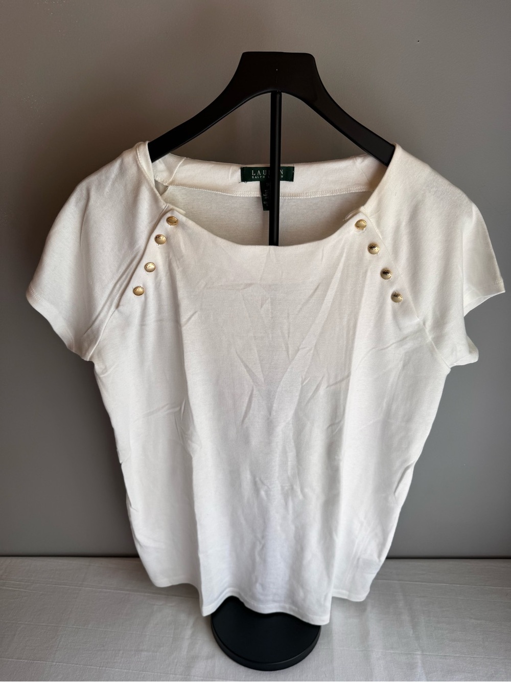 Lauren Ralph Lauren White Short-Sleeve Button Accent Top 1X
